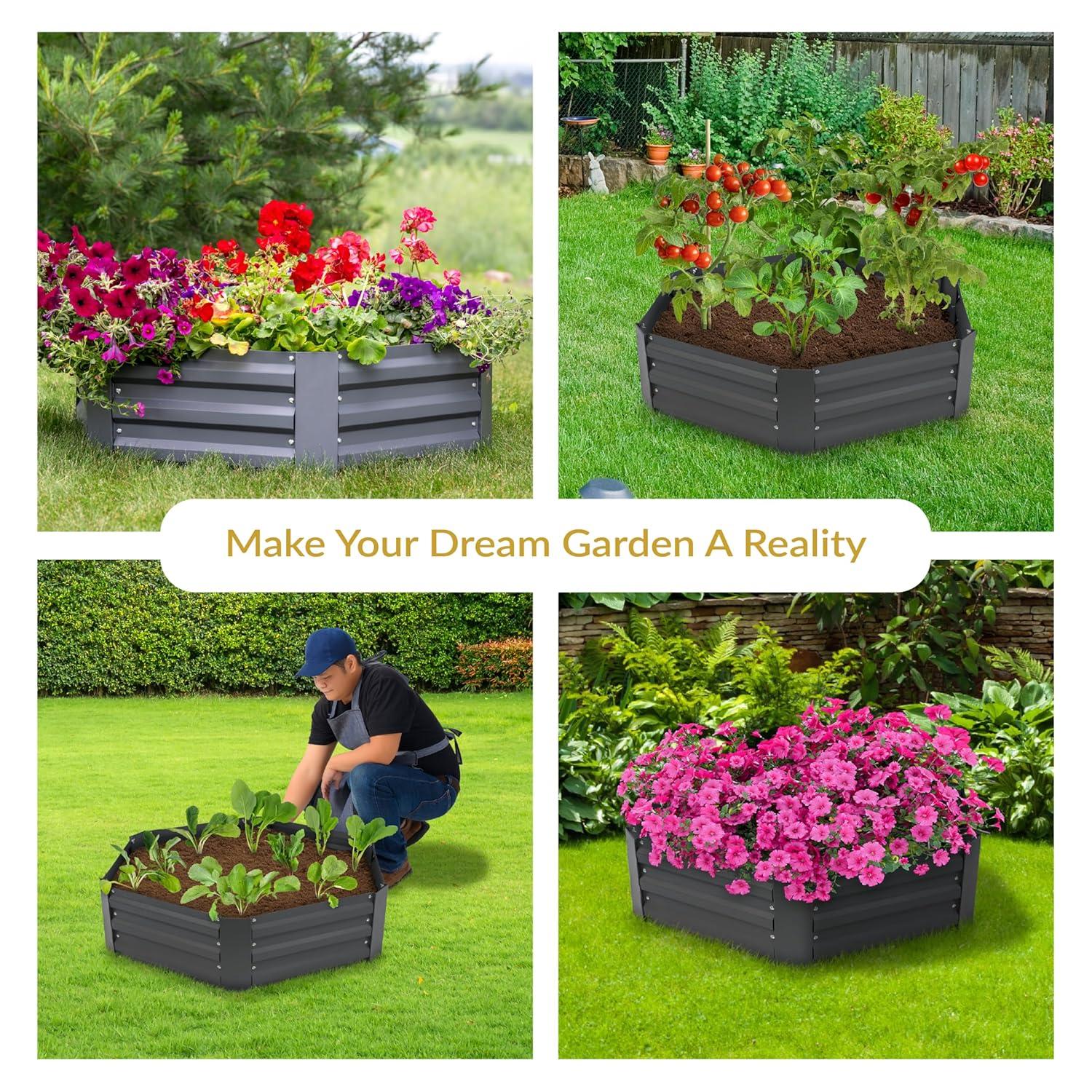 Sunnydaze Galvanized Steel Hexagon-Shaped Raised Garden Bed - Gray