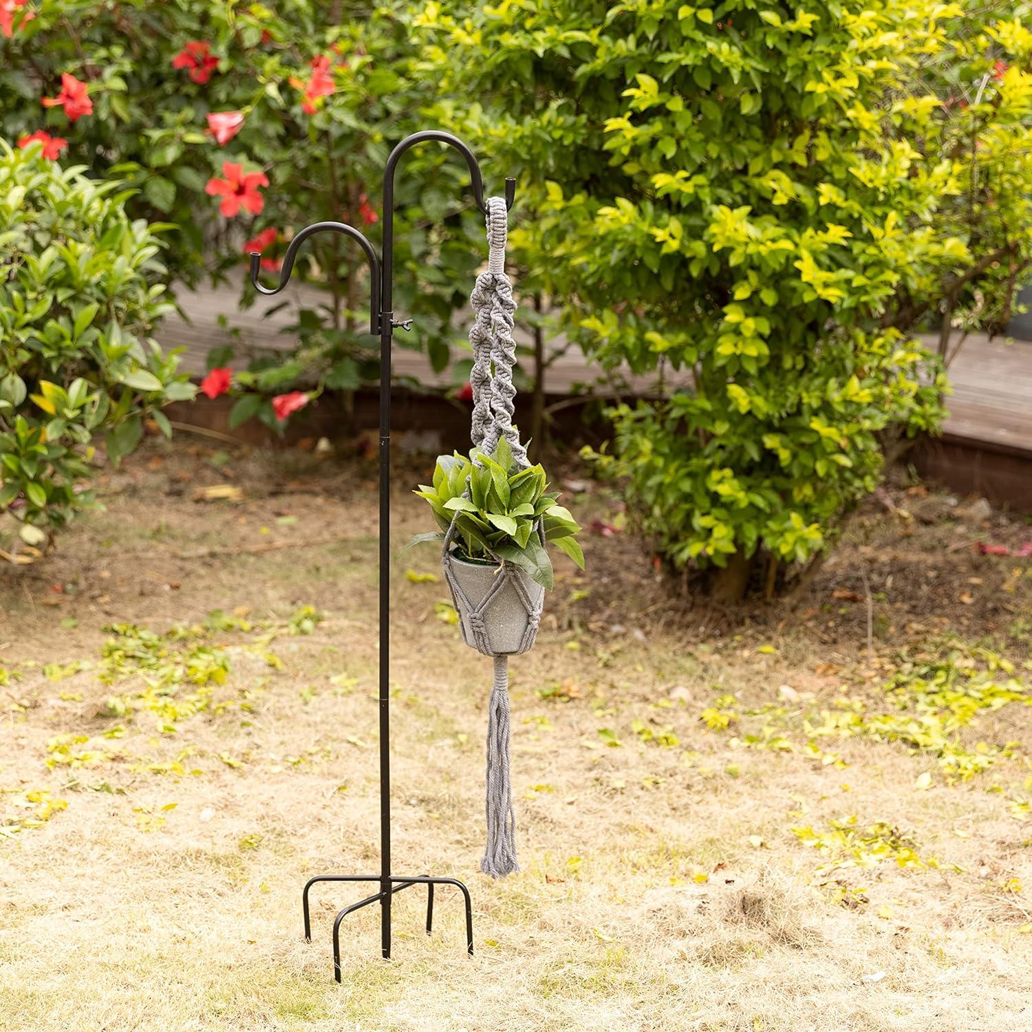 Navaris Shepherds Hooks for Outdoor - Hanging Bird Feeder Plant Pot Hook Stand Pole for Garden - Adjustable Hooks for Hummingbird Feeders and Plants