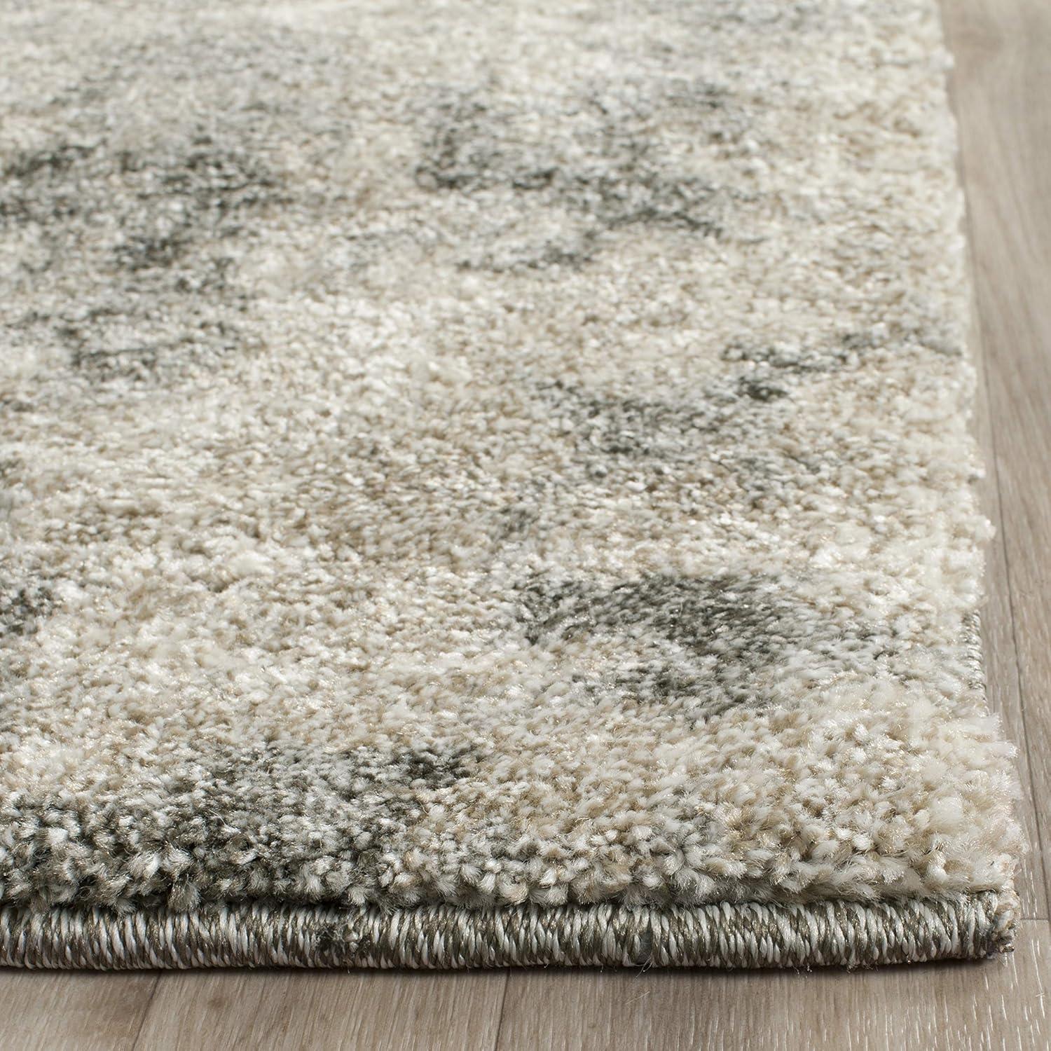 Luxurious Gray Abstract Shag Rectangular Rug - Easy Care, Stain-resistant