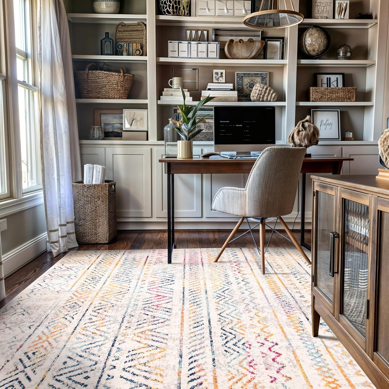 World Rug Gallery Geometric Distressed Bohemian Multicolored 5'x7' Area Rug