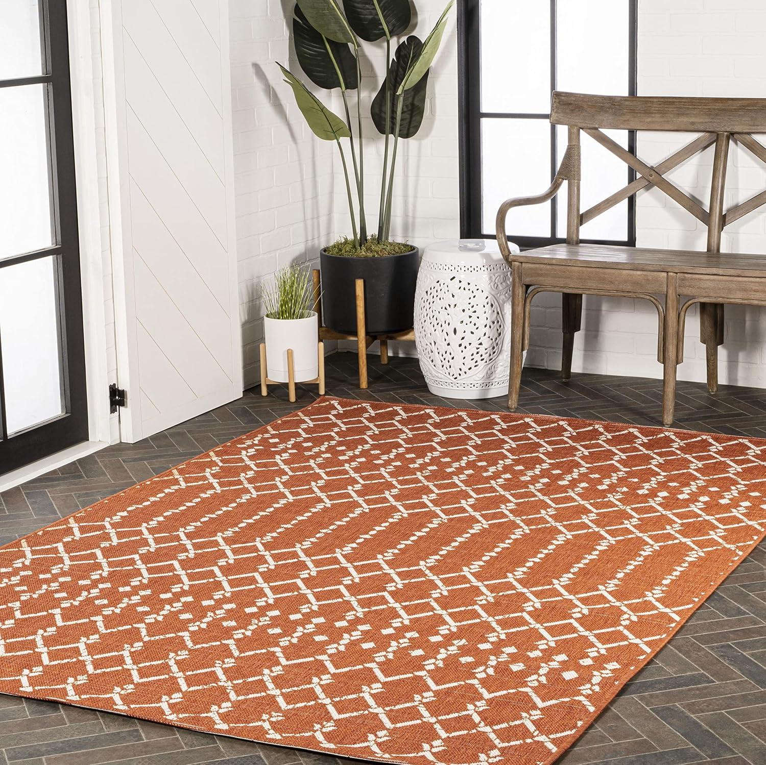 Ourika Moroccan Geometric Orange/Cream 3x5 Indoor/Outdoor Area Rug