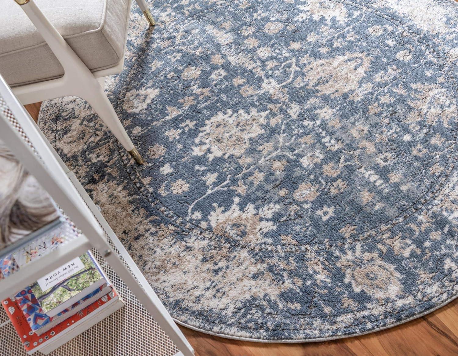 Unique Loom Portland Collection Area Rug - Central (3' 3" Round Blue/Beige)