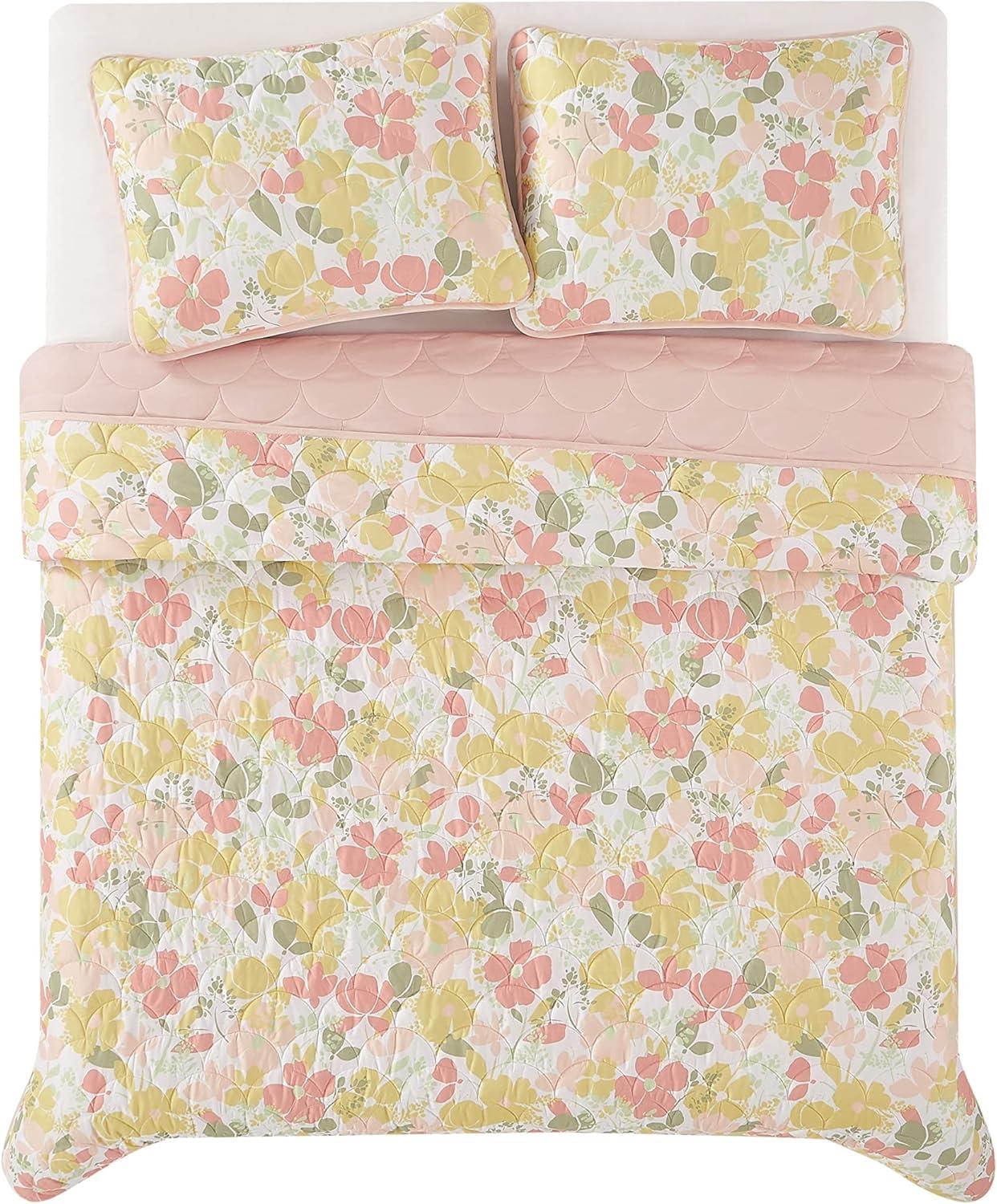 White Floral Twin Microfiber Quilt Set with Sham