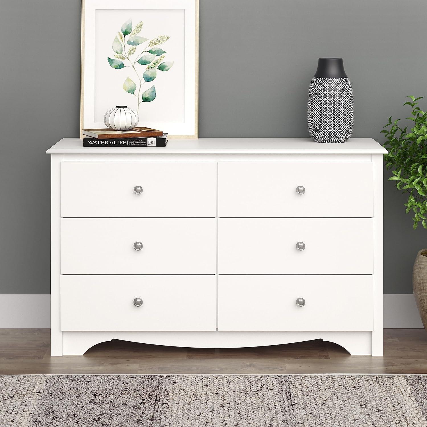 Prepac Monterey Dresser White: 6-Drawer Storage, Wood Composite, Bedroom Furniture, 29"H x 48"W