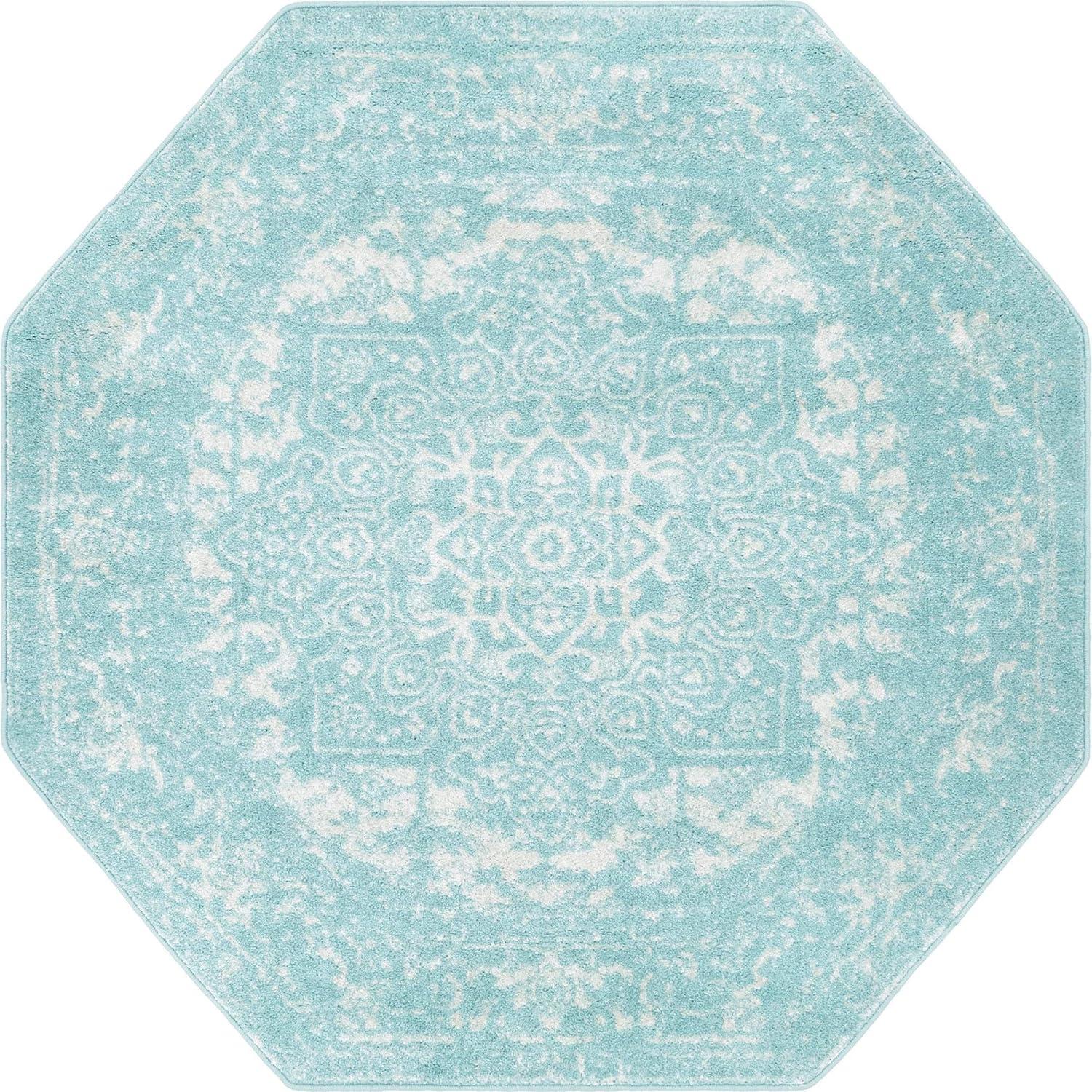 Unique Loom Richmond Collection Area Rug - Medallion (5' 3" Octagon Aqua/Ivory)