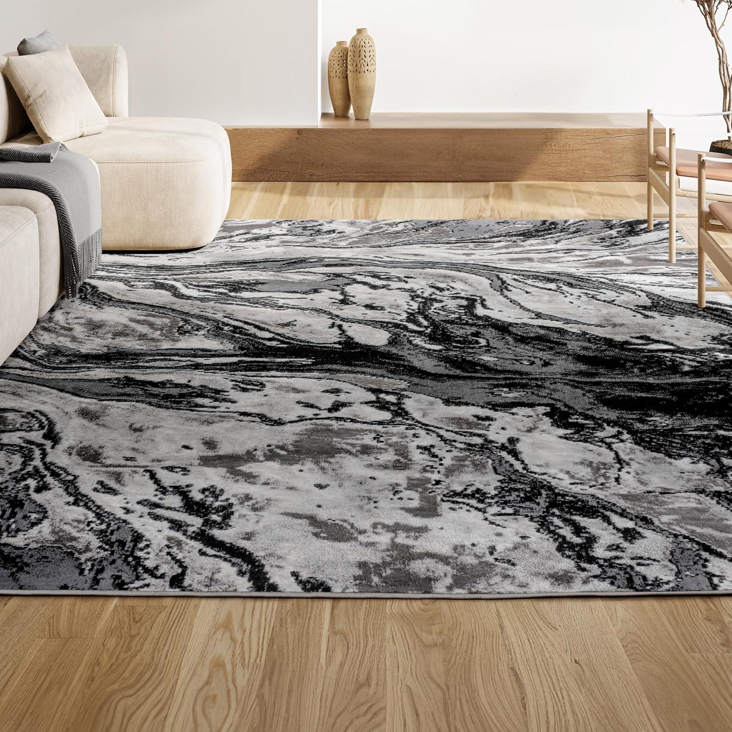 3'x5' Swirl Marbled Abstract, Black/Ivory - JONATHAN Y