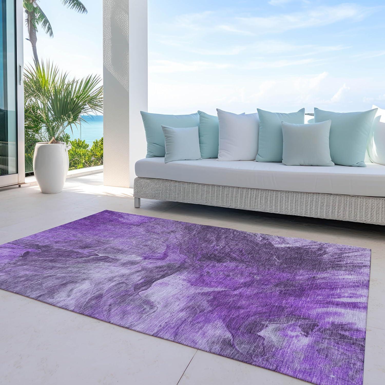 Purple Abstract Synthetic 5' x 7' Washable Area Rug