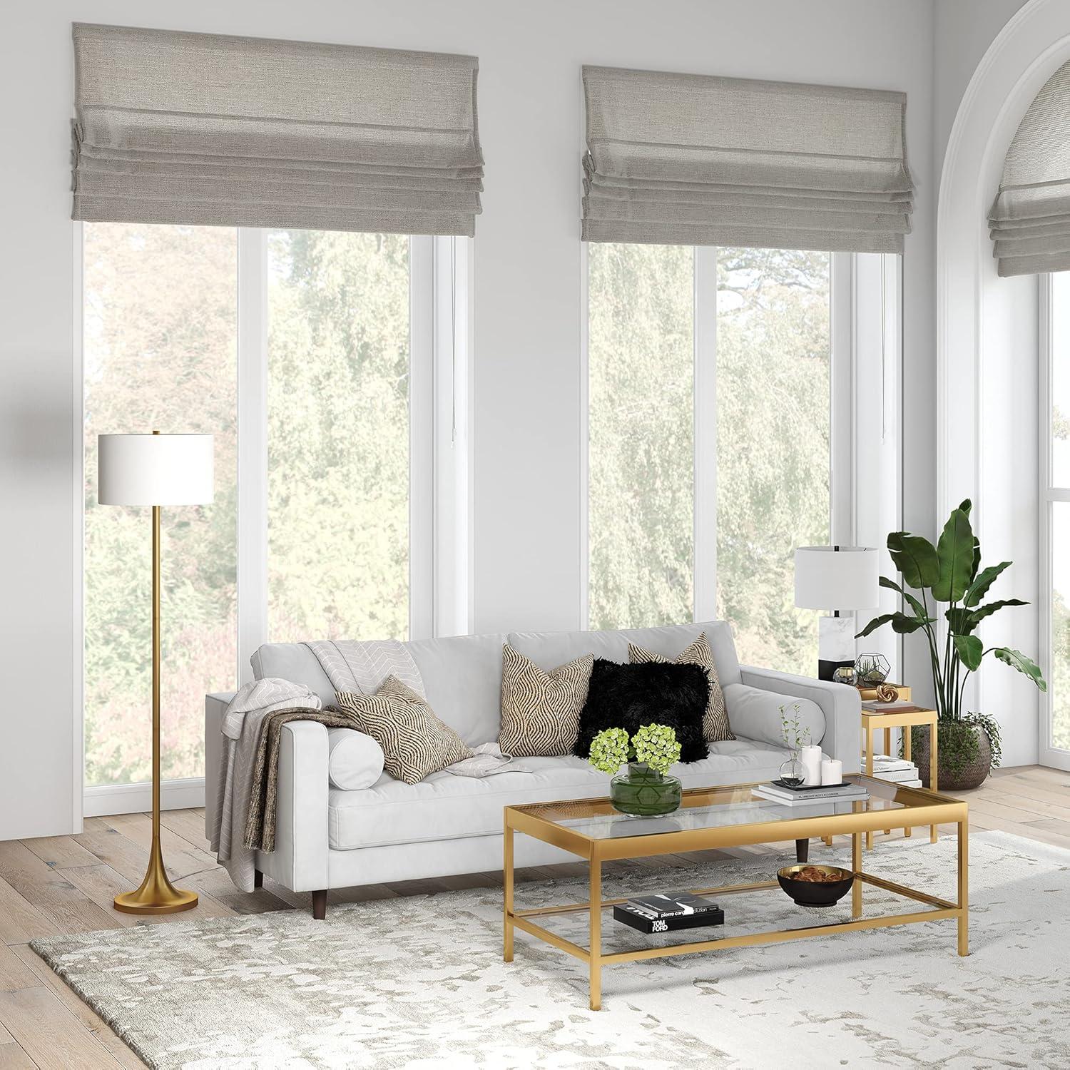 Evelyn&Zoe Josephine 62" Tall Floor Lamp with Fabric Shade, Brass/White