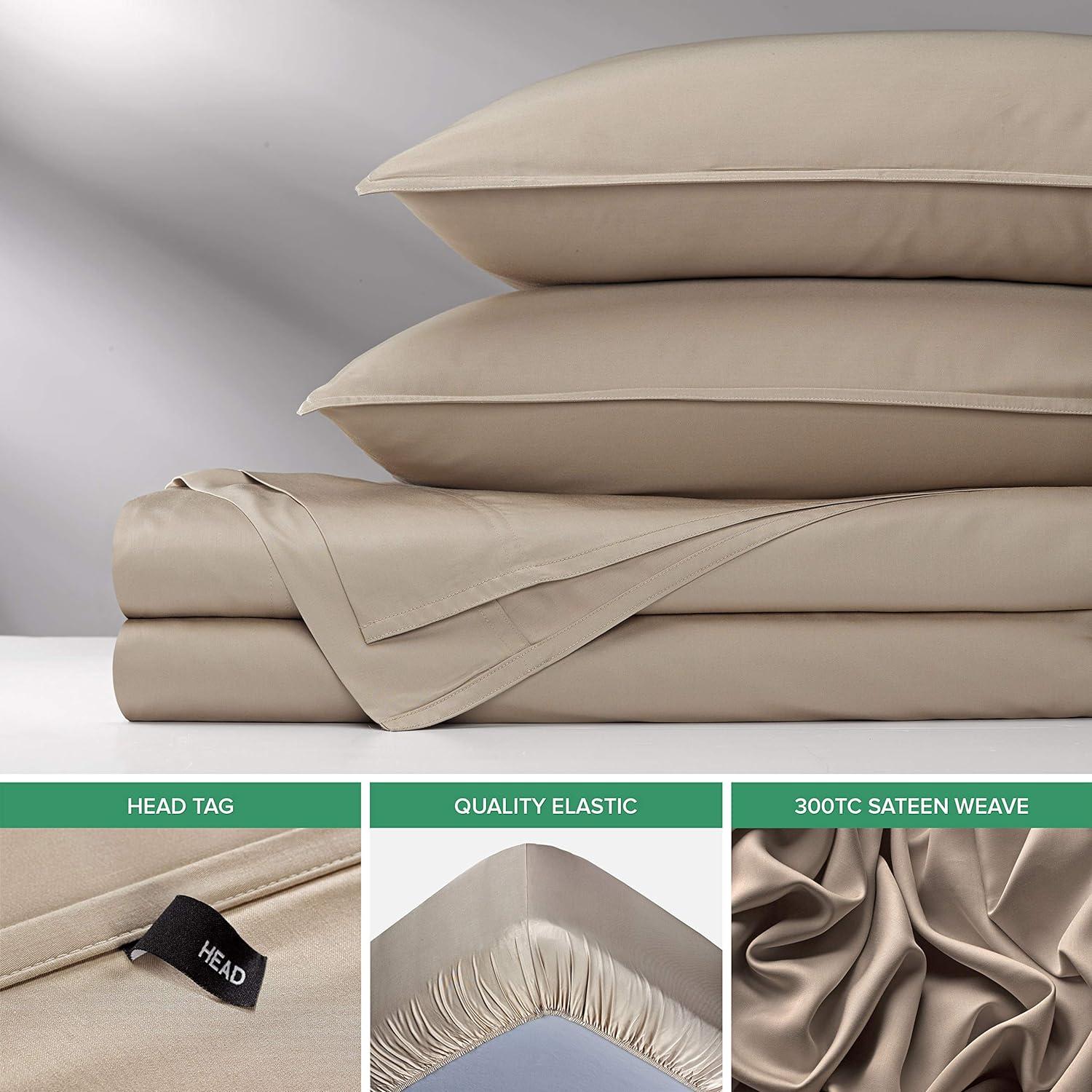 PURE BAMBOO Sheets Queen Size Bed Sheet 4 Piece Set, Genuine 100% Organic Bamboo Viscose, Soft & Cooling, Double Stitching, 16" Deep Pockets, 2 Year Quality Promise (Queen, Jacquard Sand)