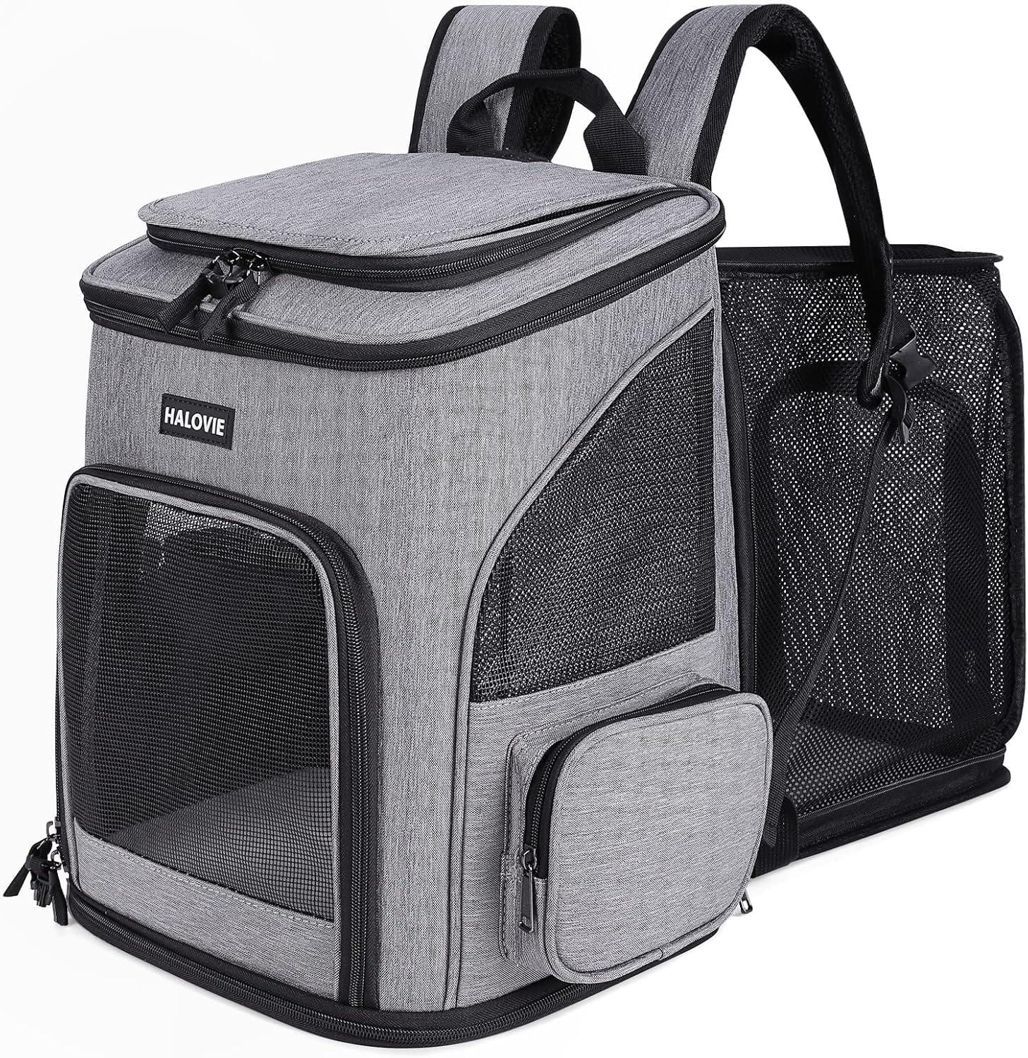 Gray Expandable Soft-Sided Pet Backpack Carrier