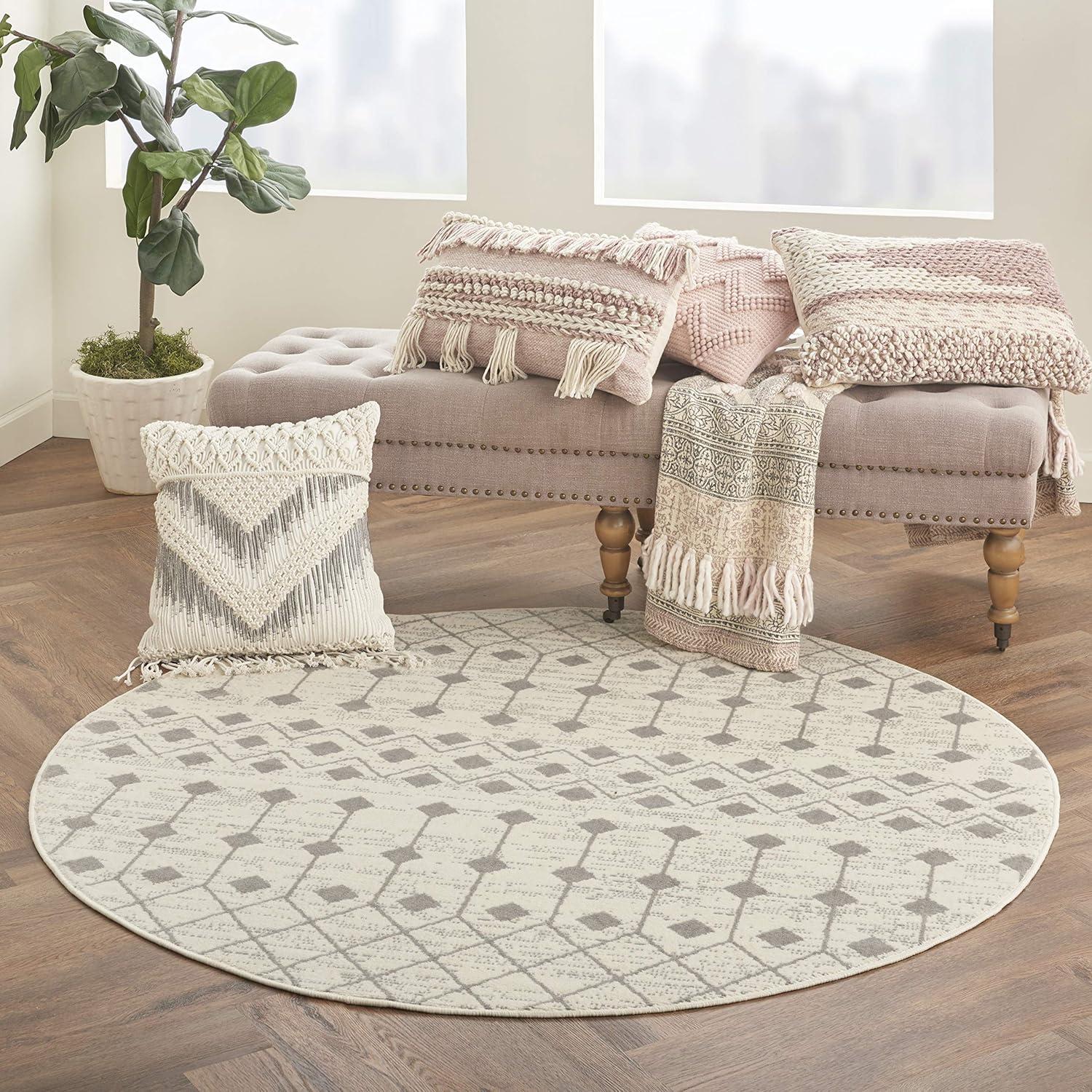 Nourison Grafix GRF37 Indoor Area Rug Ivory/Grey 5'3" x ROUND