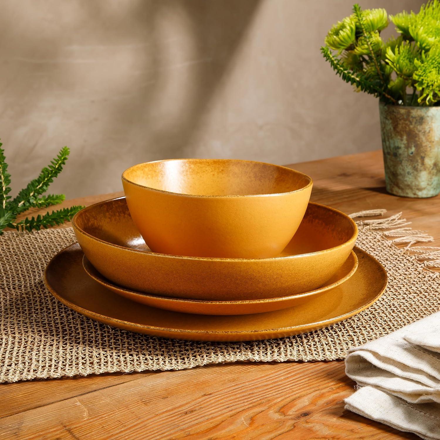 bloomhouse Palermo Sun 16 Piece Stoneware Reactive Glaze Plates and Bowls Dinnerware Set
