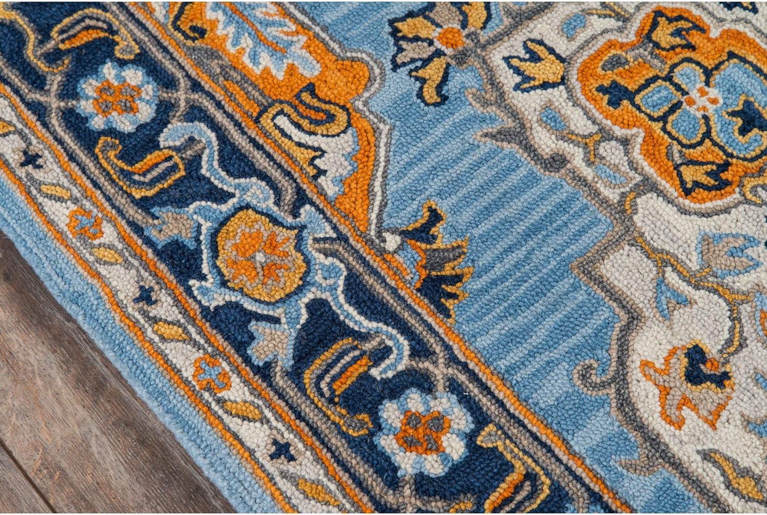 Vibrant Medallion Tufted Wool Area Rug, Blue, 24" x 36"