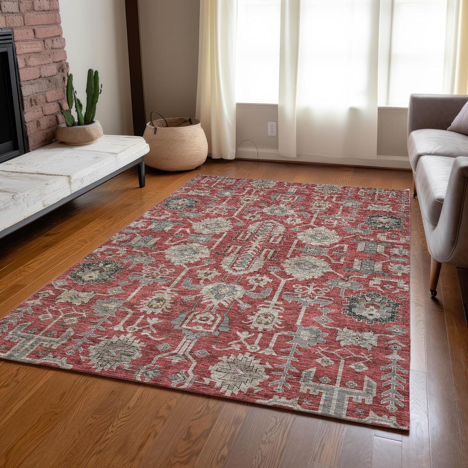 Red and Gray Synthetic Flat Woven Rectangular Rug