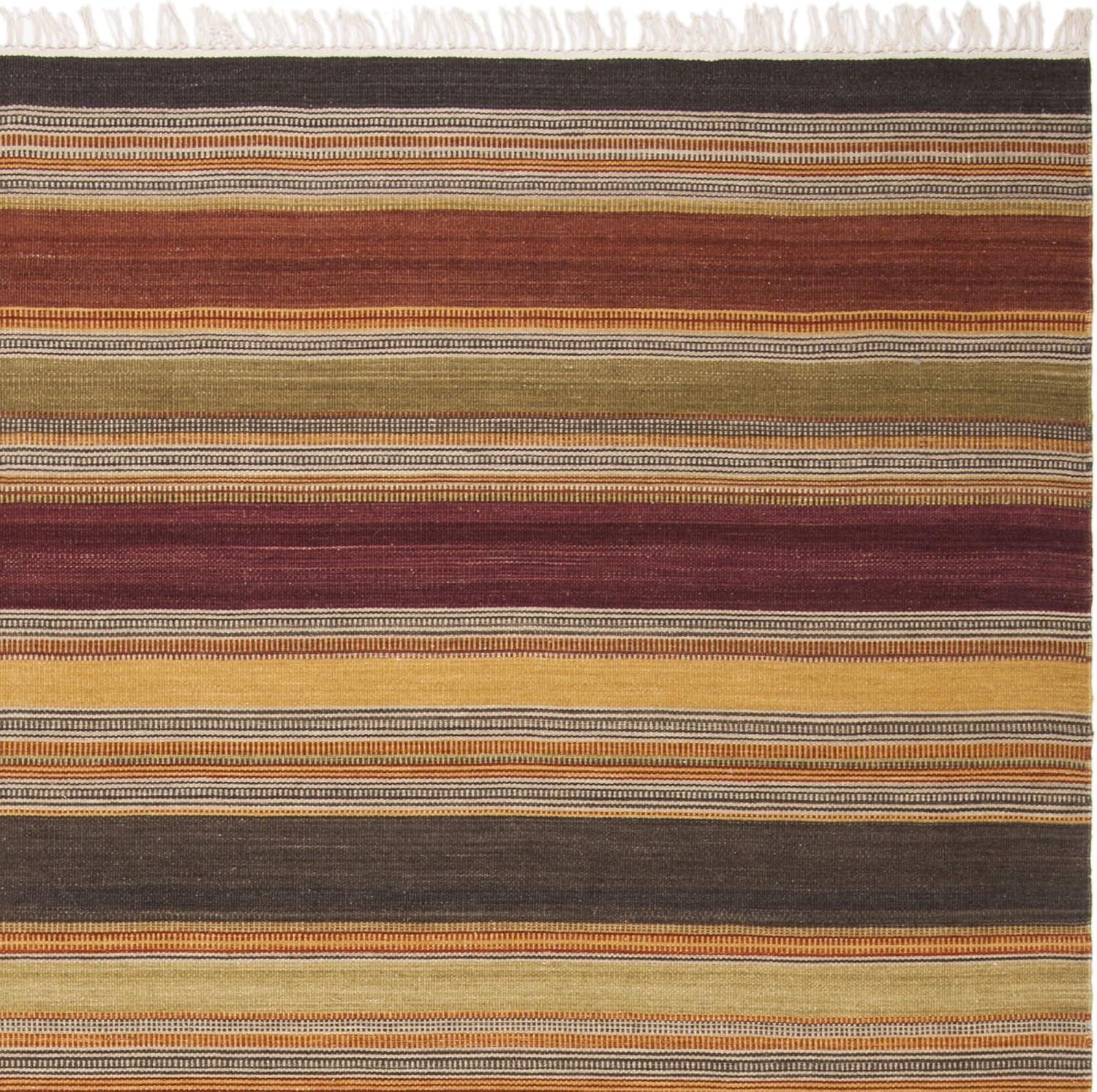 Handmade Red and Gold Striped Wool Area Rug, 8' x 10'