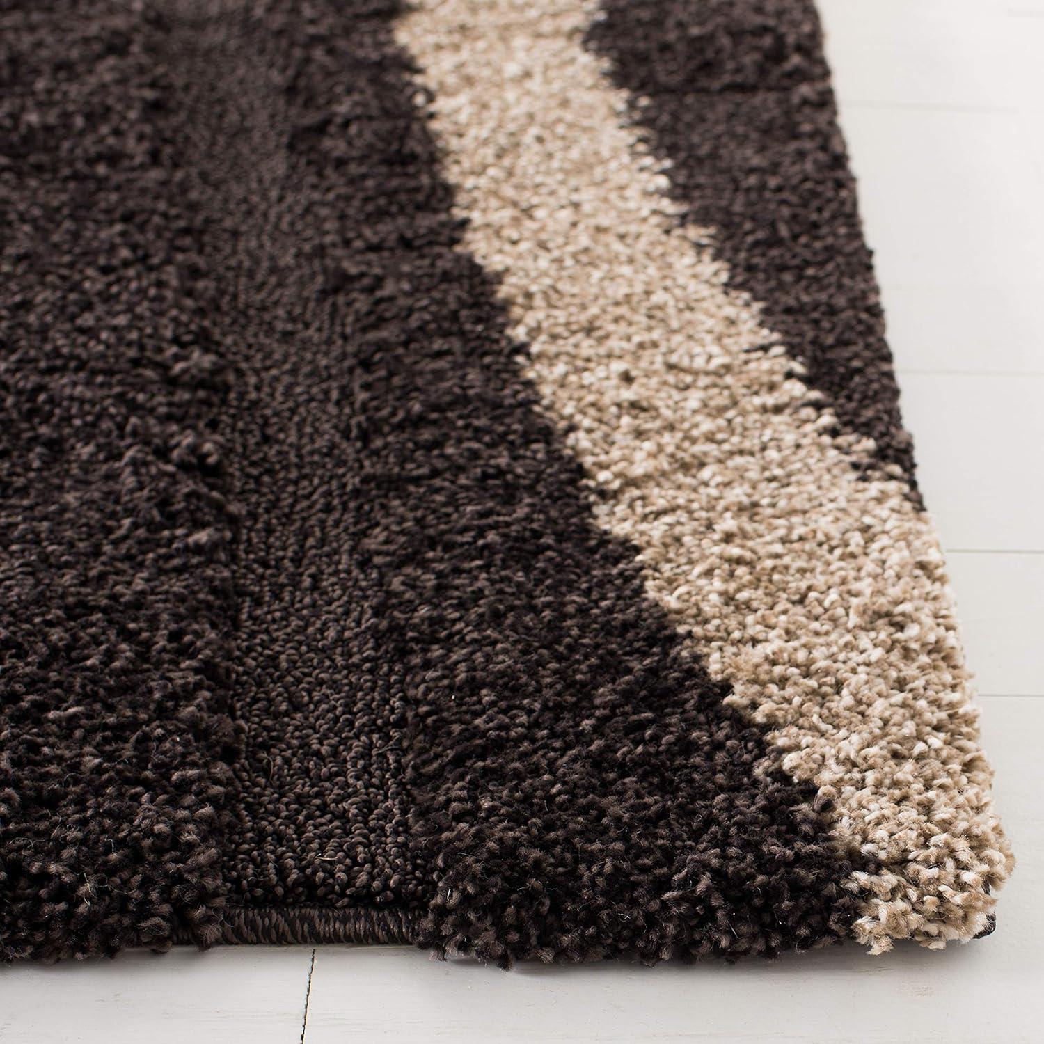 SAFAVIEH Florida Ellen Abstract Shag Area Rug, Dark Brown/Beige, 6'7" x 6'7" Square