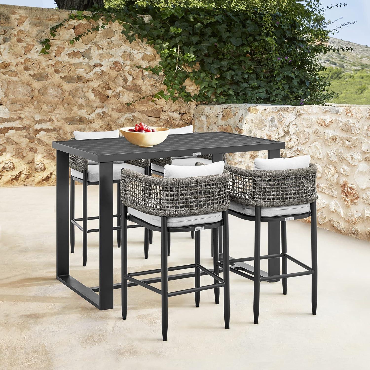 Felicia Black Aluminum Outdoor Counter Chair with Gray Cushions