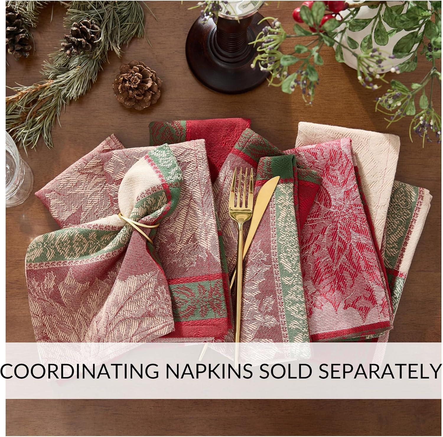 Prestige Poinsettia Jacquard  Tablecloth - Multicolor - 60x84 Rectangle - Elrene Home Fashions