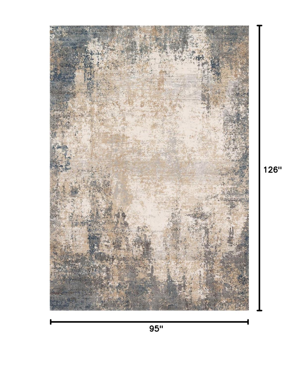 Ivory and Mist Abstract Rectangular Synthetic Area Rug, 7'-11" x 10'-6"