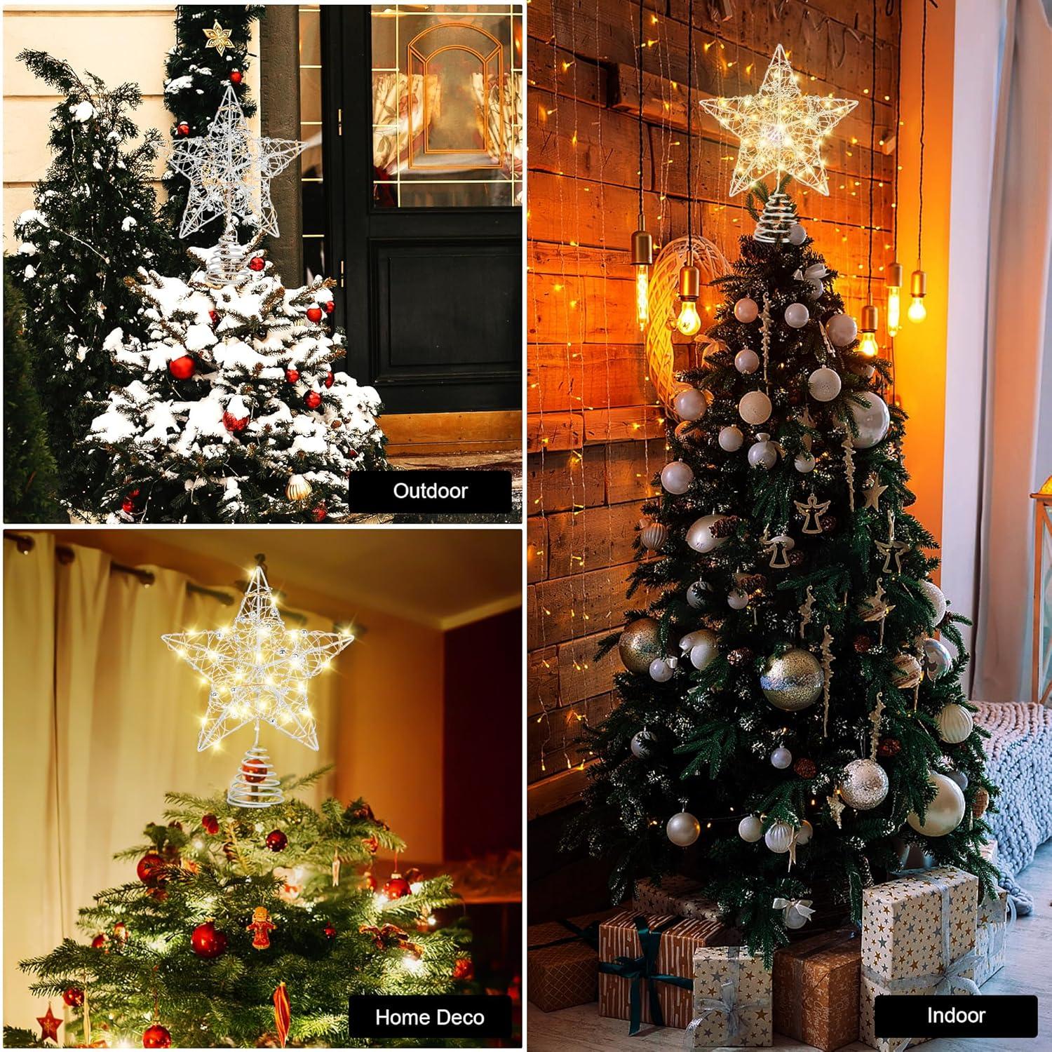 Christmas Tree Topper, 40 Light Tree Topper Star, Christmas Tree Topper Lighted, Prolong Wire Star Tree Topper With Remote Control For Christmas Decorations, Holiday, Vacation, New Year