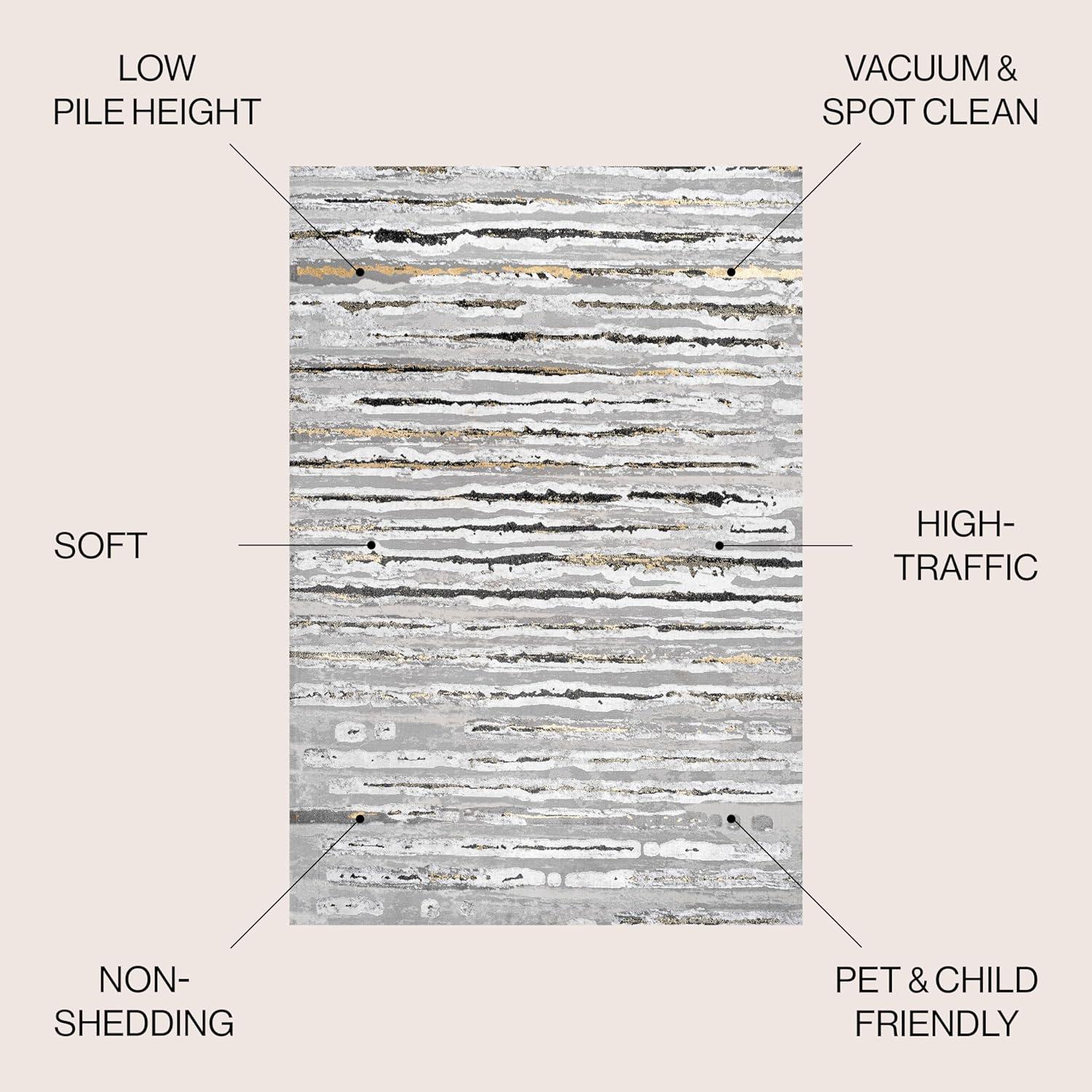 5'x8' Batten Modern Stripe Area Rug, Gray/Black - JONATHAN Y