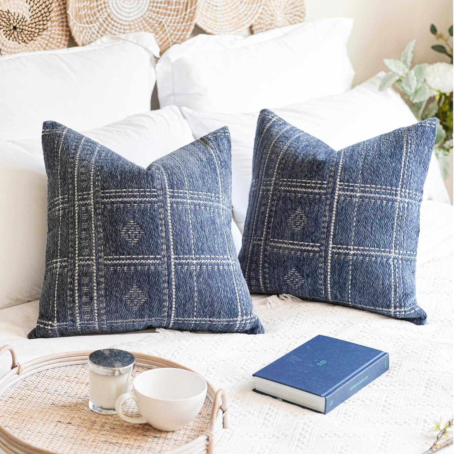 Decorative Throw Pillow Covers 20X20, Set of 2, Boho Farmhouse Cushion Cover, Cozy Soft Accent Pillowcase for Couch Sofa Bed Living Room Home Décor
