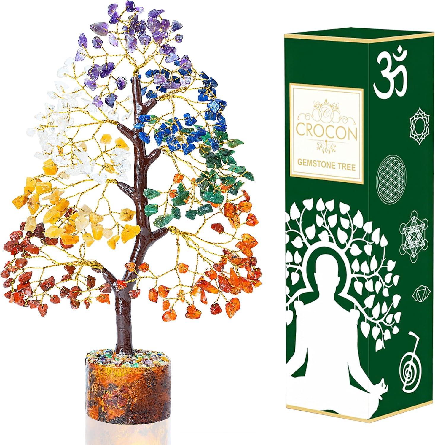 Multicolor Crystal Chakra Tree with Golden Wire