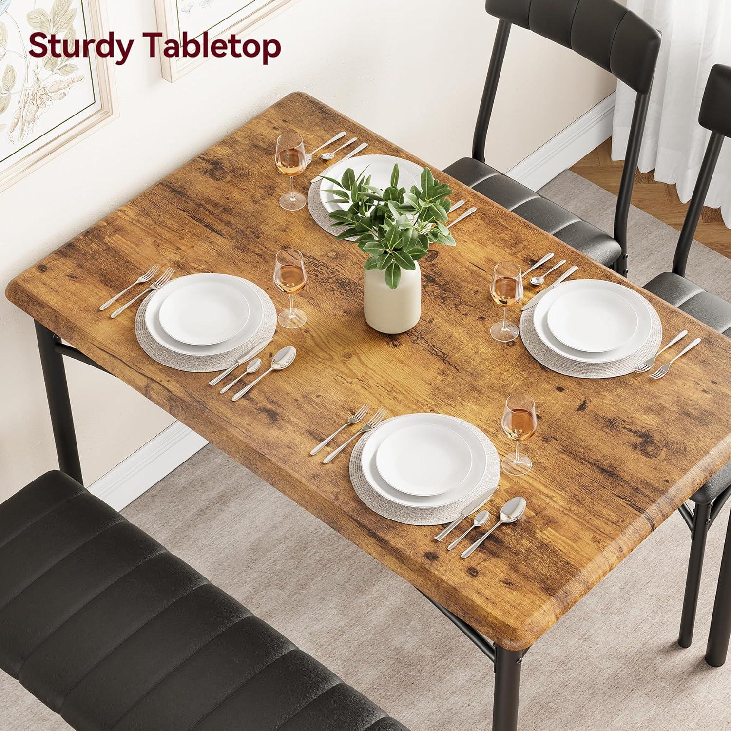 Garvee 4-Person Dining Set, Upholstered Chairs & Bench, Rectangular Kitchen Table Set for Small Space, Apartment, Home, Studio, Rustic Brown
