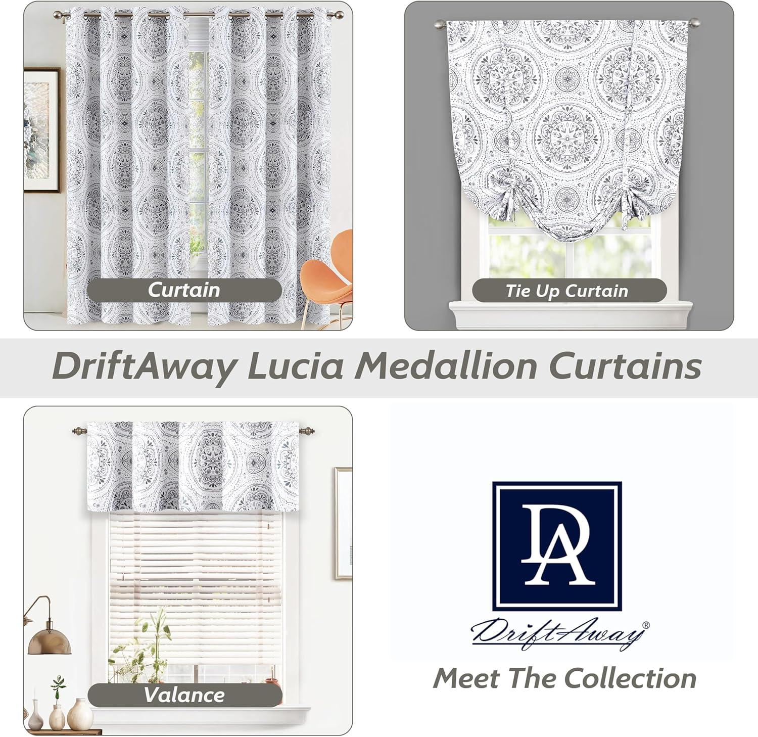 DriftAway Lucia Medallion Pattern Lined Thermal Insulated Energy Saving Window Curtain Valance for Living Room 2 Layers Rod Pocket 52 by 18 Inch plus 2 Inches Header Gray