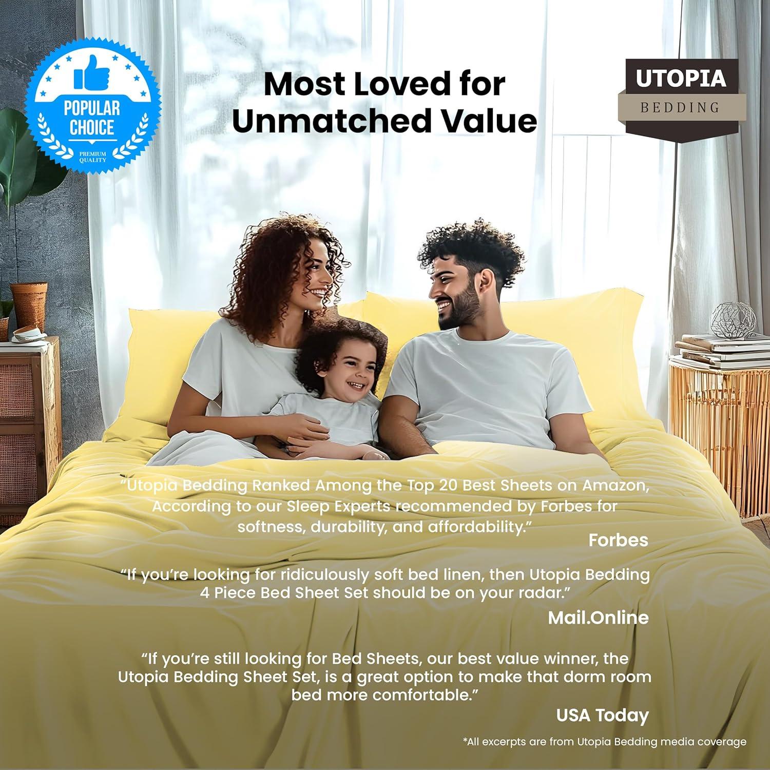 Utopia Bedding Queen Bed Sheets Set - 4 Piece Bedding - Brushed Microfiber - Shrinkage and Fade Resistant - Easy Care (Queen, Yellow)