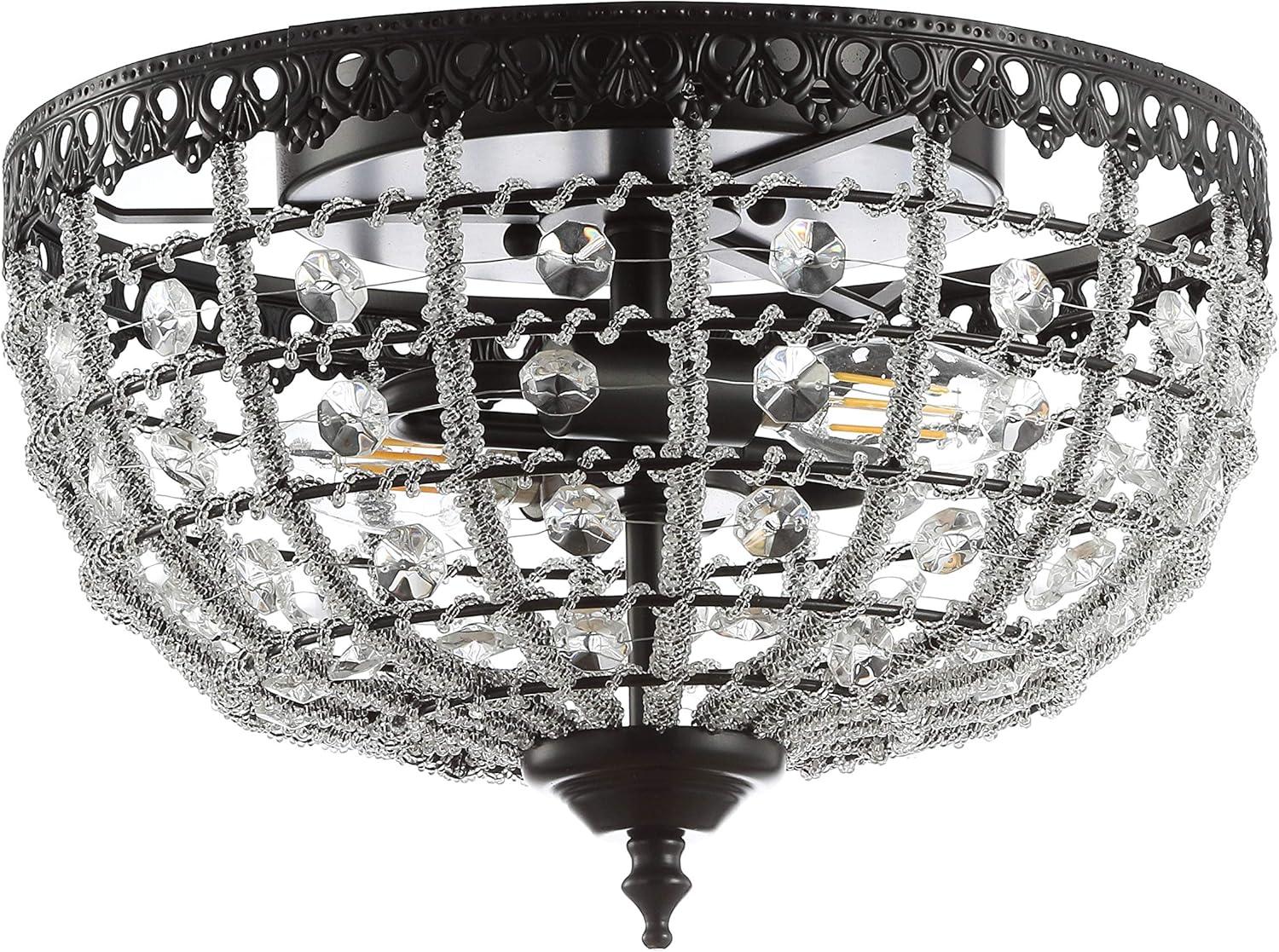 Anita 12.25" Black Metal & Clear Crystal LED Flush Mount Light