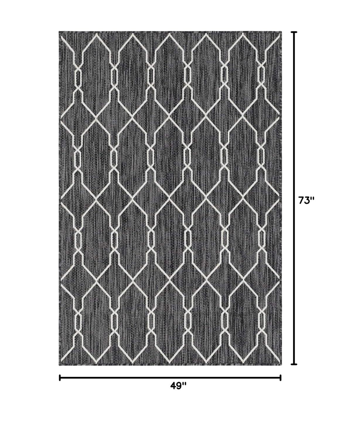 Unique Loom 4' 1 x 6' 1 Rectangle Indoor/Outdoor Trellis Charcoal Area Rug