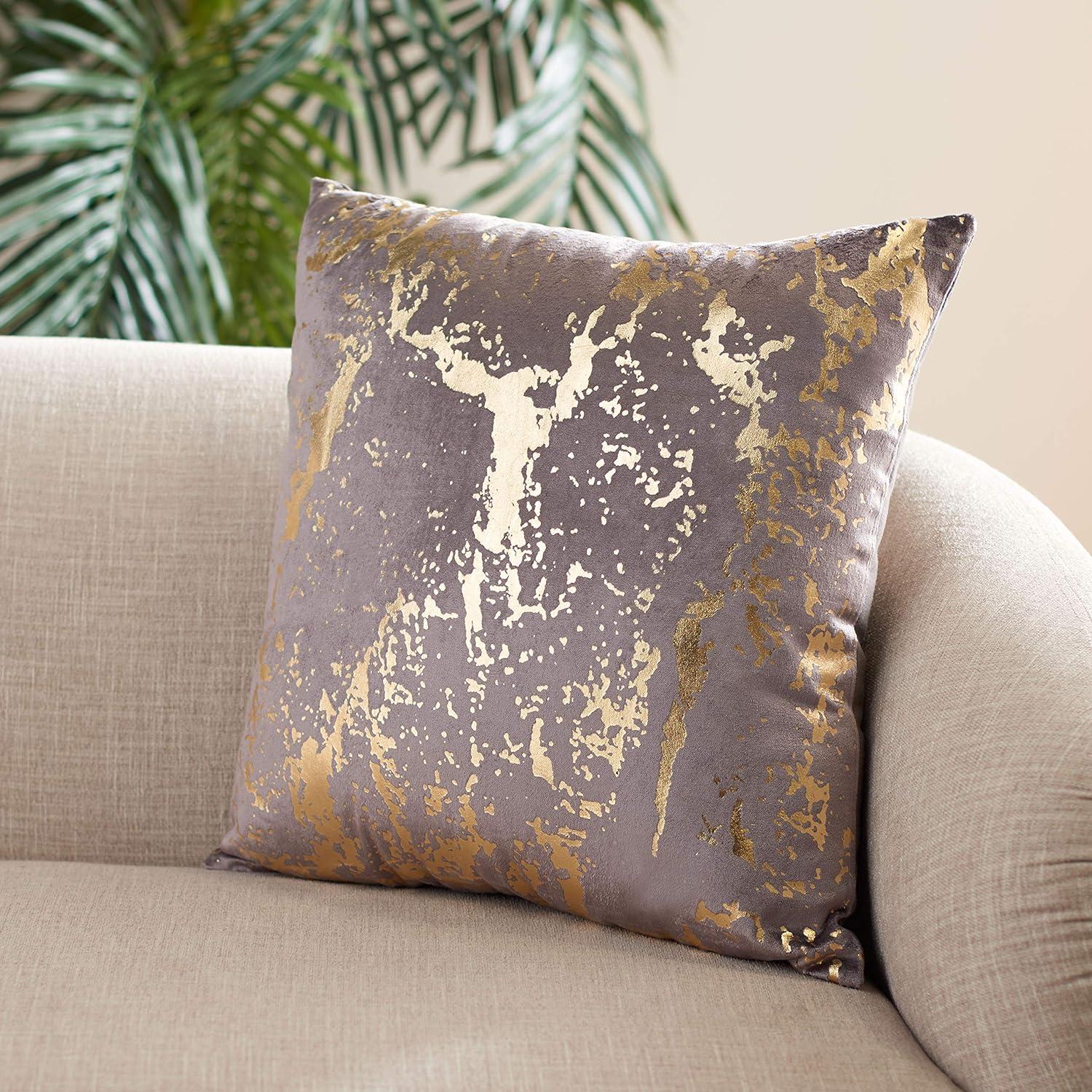 Brown and Gold Abstract Cotton Viscose Square Pillow