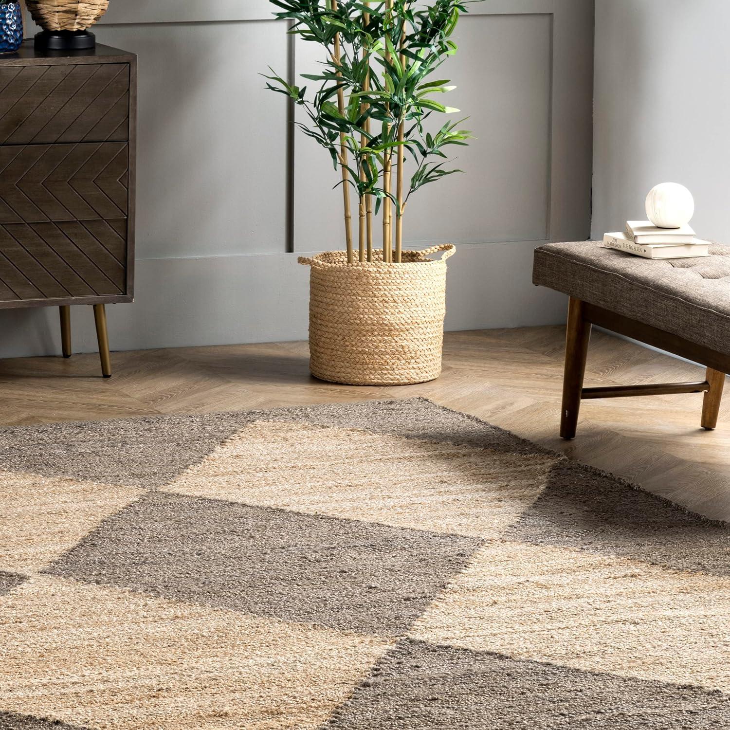 Handcrafted Gray Cotton-Jute Blend Rectangular Rug, 64in