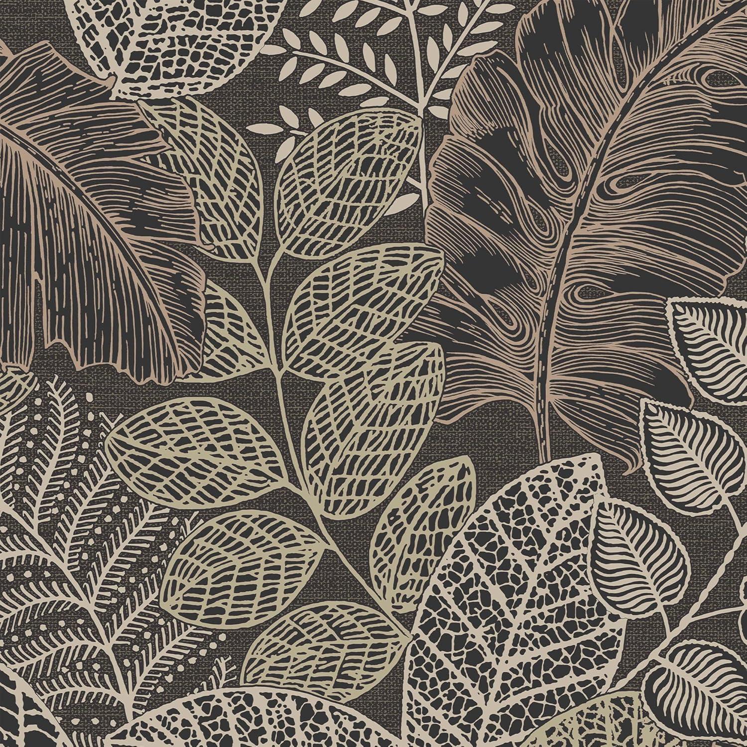 Superfresco Easy Scattered Leaves Charcoal and Gold Wallpaper