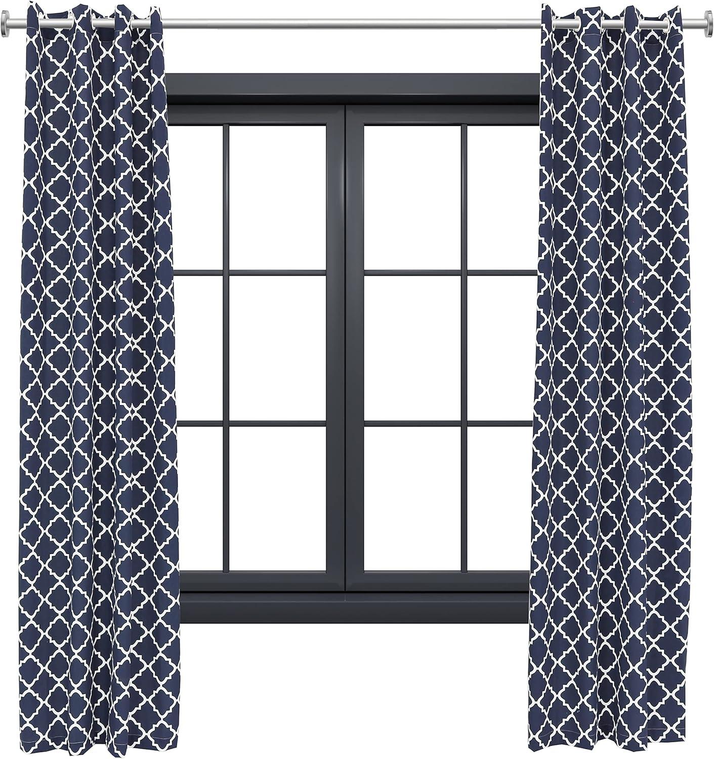 Sunnydaze Modern 2-Piece Blue and White Stripe Light-Filtering Curtain Set