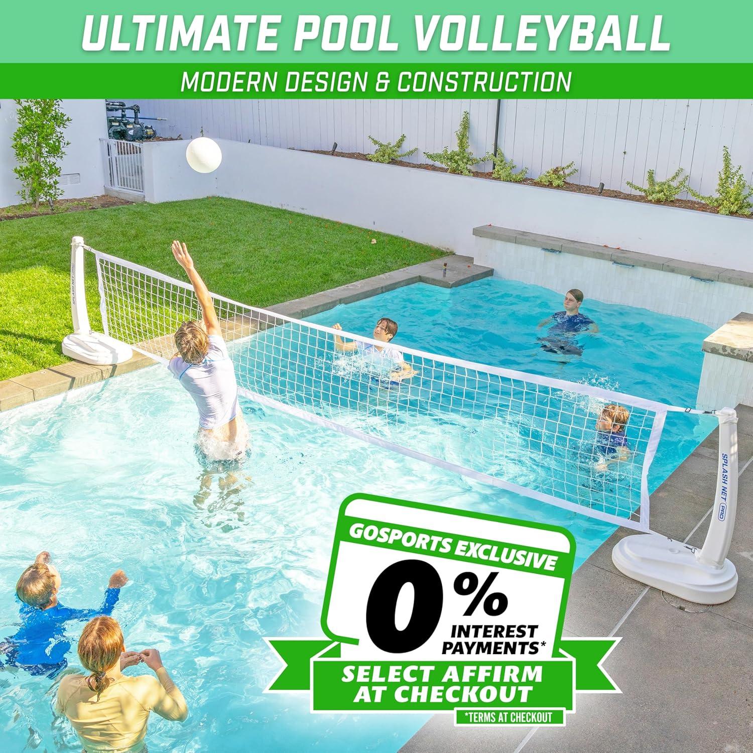 GoSports Splash Net PRO Pool Volleyball Net - Includes 2 Water Volleyballs and Pump - White