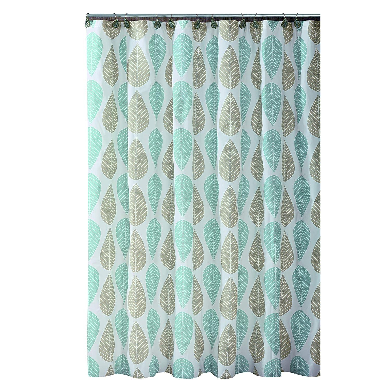 Bath Bliss Beige & Blue Leaf Design Shower Curtain
