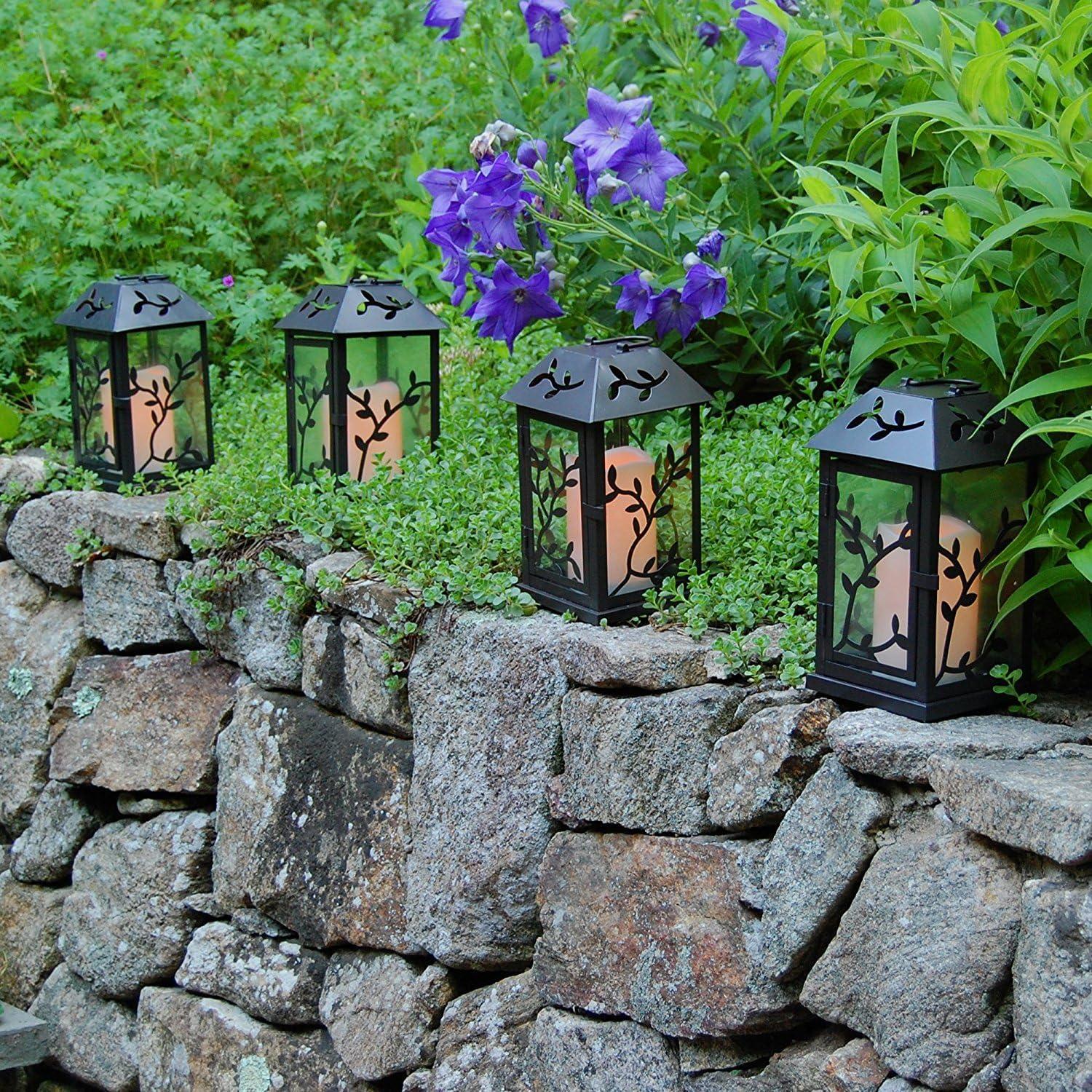 Bronze Floral Print LED Lantern with Flameless Candle