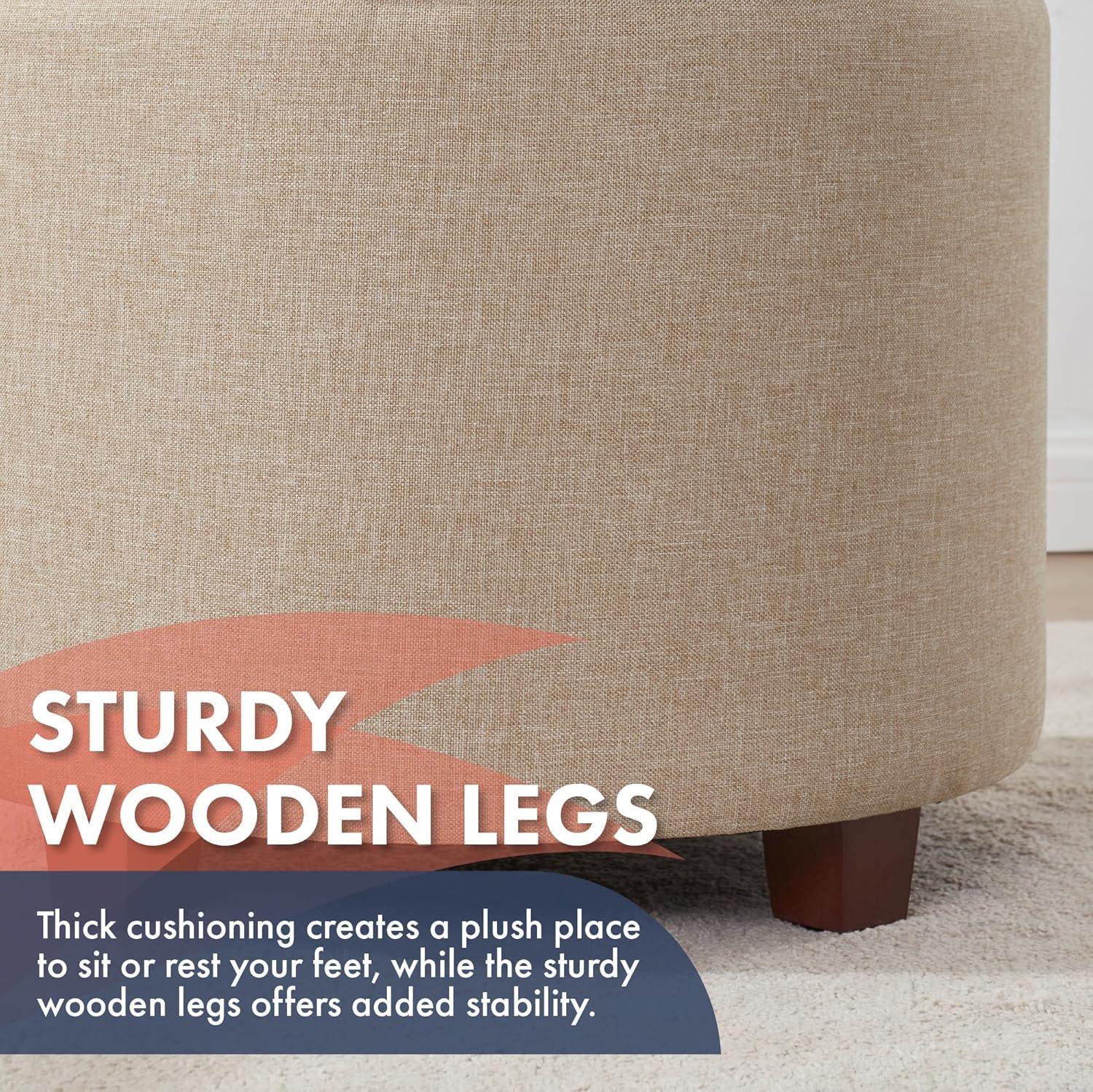 Ornavo Home Velvet Upholstered Round Tufted Storage Ottoman with Wooden Legs - Black