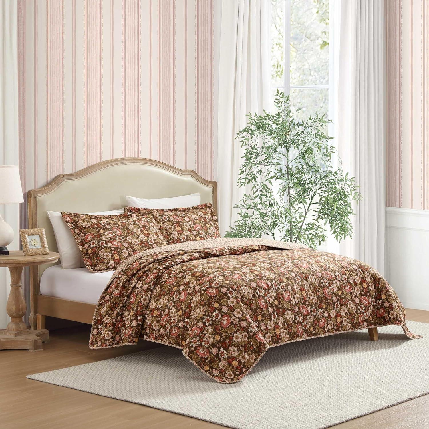 Laura Ashley Marta Cotton Reversible Brown Quilt Set