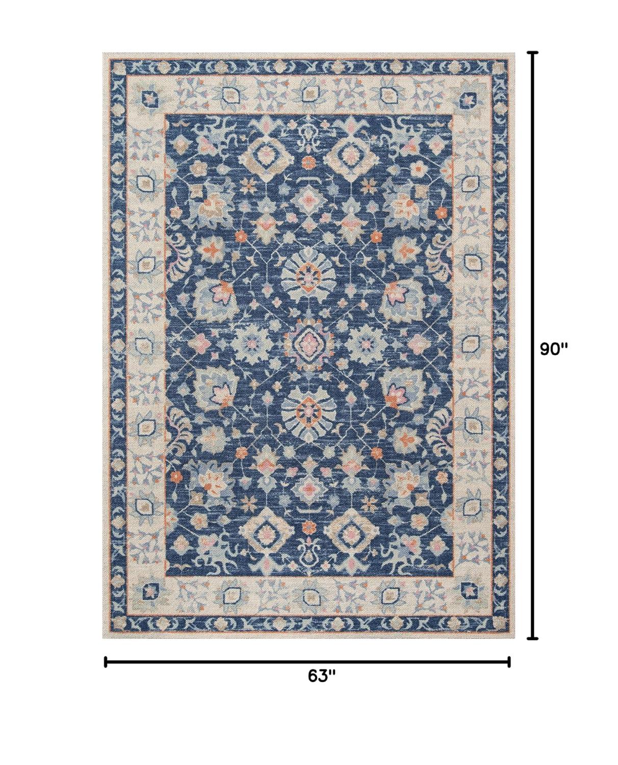 Momeni 5'3"x7'6" Anatolia Mae Medallion Machine Loomed Area Rug Navy Blue: Wool & Nylon, Low Pile, Indoor Use