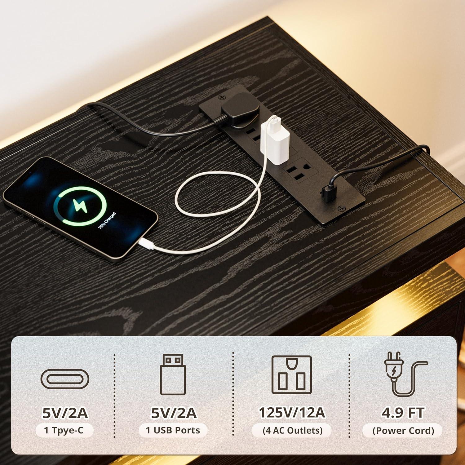 IRONCK TV Stands for TVs 75+ Inch with LED Lights and Power Outlet Modern TV Console Entertainment Center with Storage Cabinet for Living Room