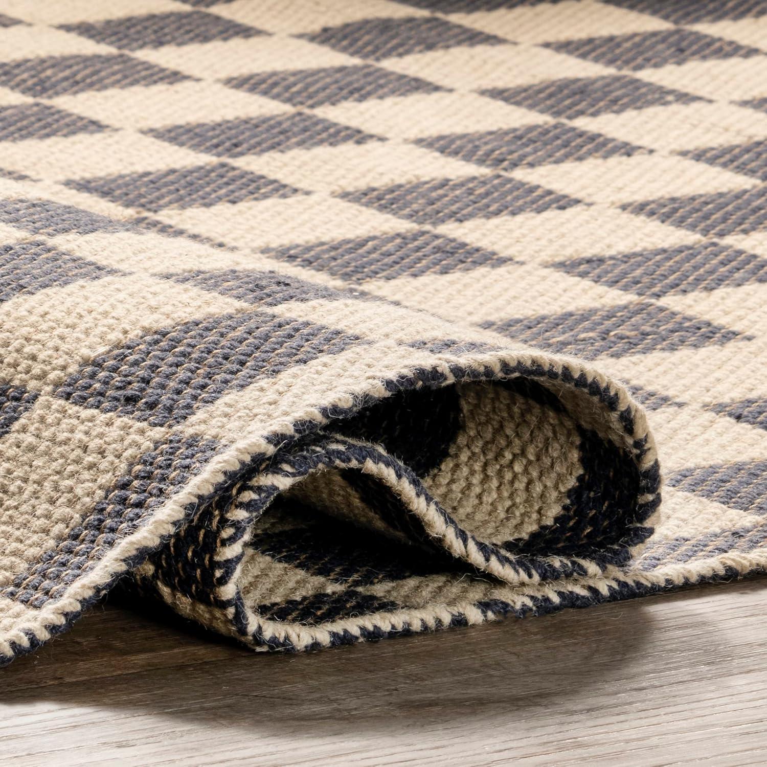 Gray Geometric Wool and Jute Checkered 3x5 Area Rug