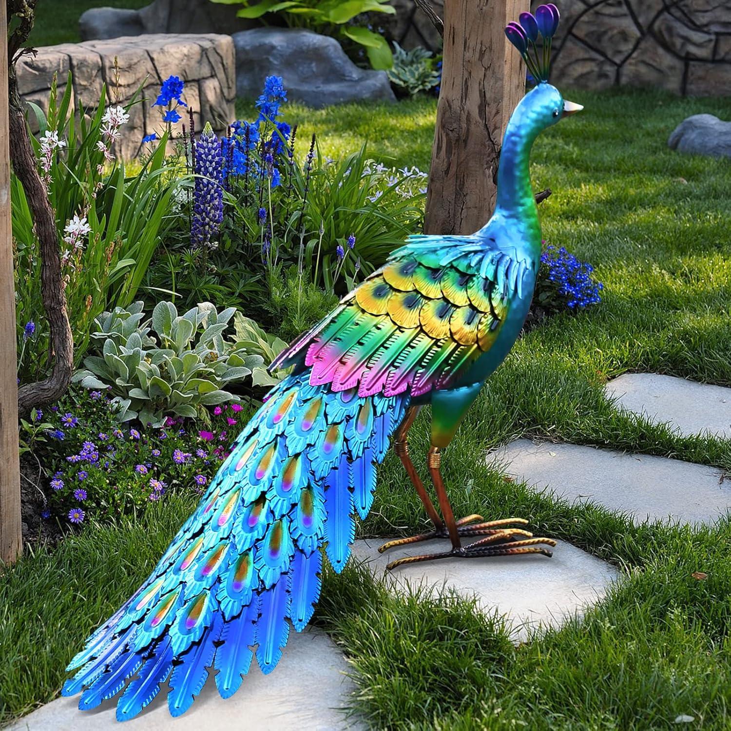 Handmade Colorful Metal Peacock Garden Statue for Outdoor Decor