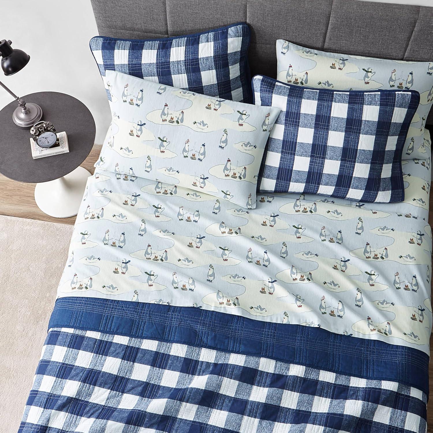 Eddie Bauer 196481 Flannel Sheet Set, Twin, Skating Penguins