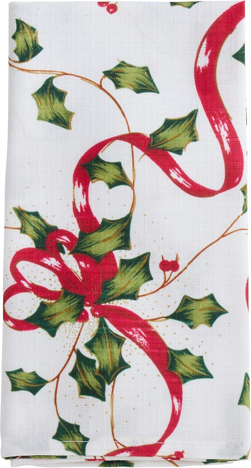 Saro Lifestyle Holly and Ribbon Christmas Table Napkins (Set of 12), 20", Multicolored