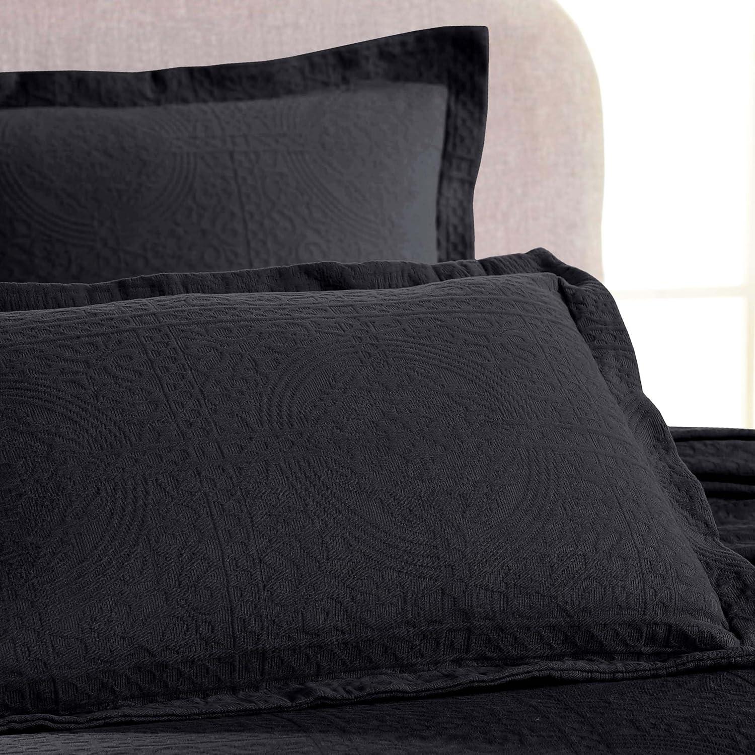 Superior Jacquard Matelasse Cotton Bedspread Set of 3 Pieces, Full, Black