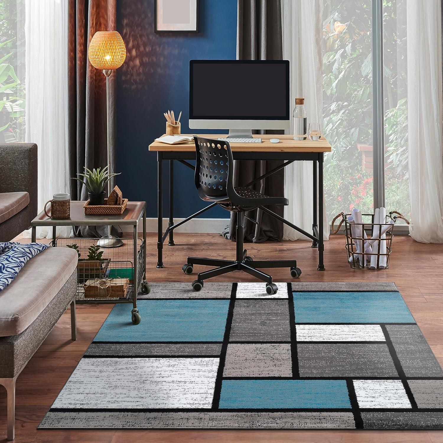 World Rug Gallery Contemporary Modern Boxed Color Block Area Rug - Blue 6'6"x6'6"