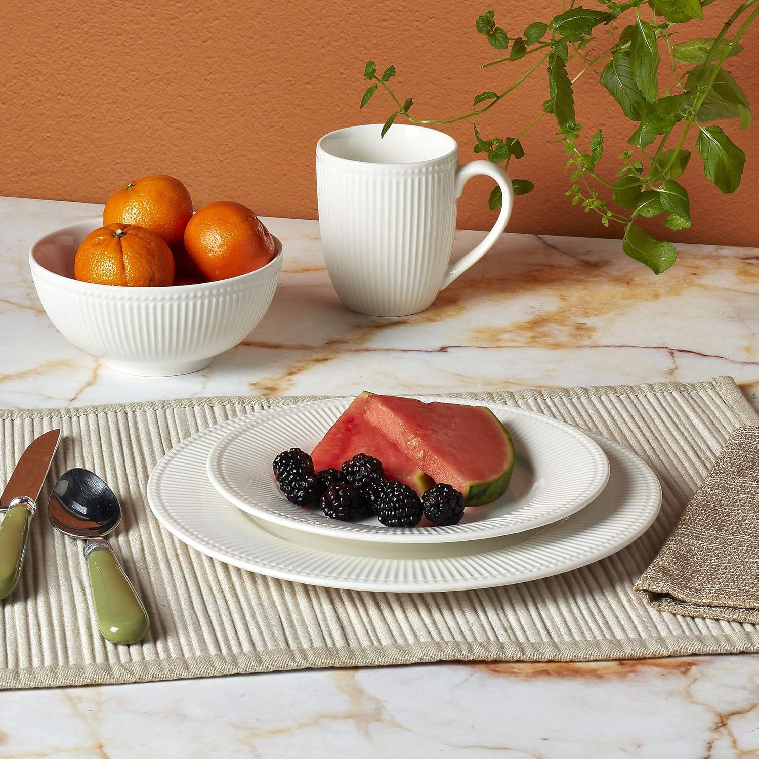 Tabletops Gallery Tabletops Gallery Fleur 16 Piece Dinnerware Set Embossed Bone White Porcelain (Dinner Plate, Salad)